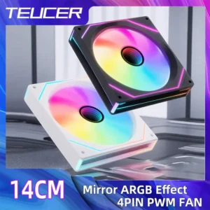 14cm ARGB Infinity Mirror PC Case Fan – 140mm Cooling Fan with PWM Silent Fan for Computer Case, CPU Cooler, Radiator