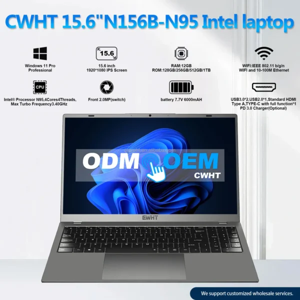 Gaming Laptop 15.6 Inch Quad-Core N95 CPU RAM 12GB SSD 256GB 512GB 1T Slim Notebooks Laptop Computer Student Laptops Brand New