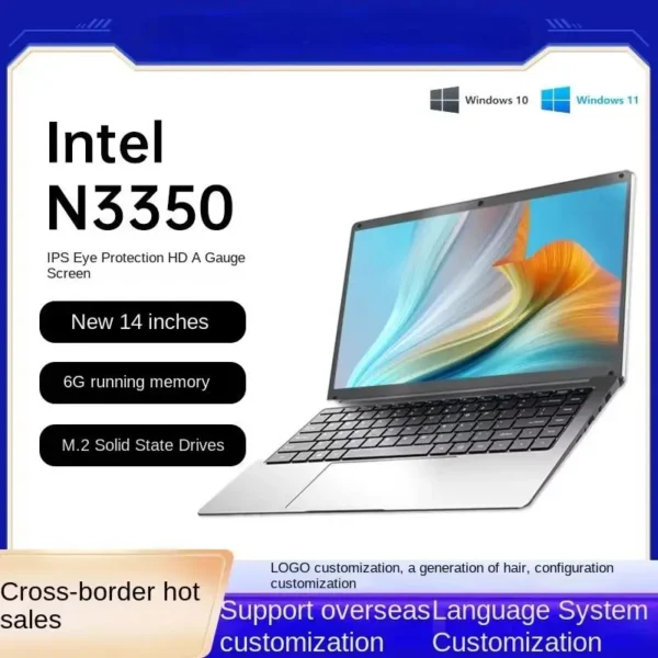 Factory Direct 14 Inch Notebook for Students New Business 128/256/512/1TB SSD DDR3 Intel Celeron Laptops with N3350 Processor