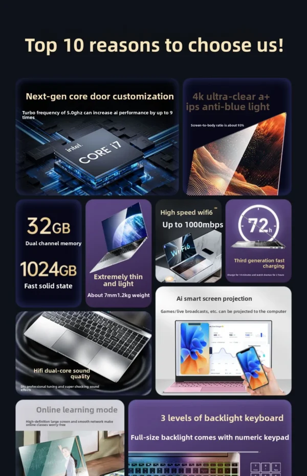 Wholesale Intel Core-i7 Notebook 15.6'' Win11 16+512GB Laptop Cheap Computers Laptops and Desktops for Gaming Office Business