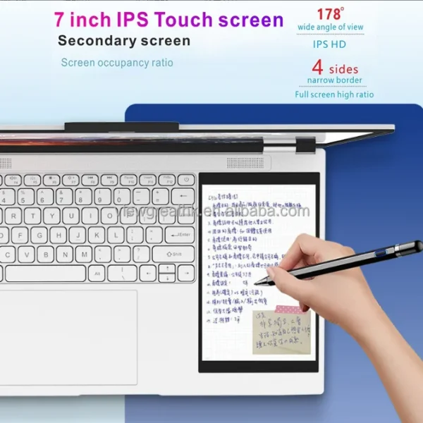 Factory Sale 15.6 inch +7 inch touch screen laptop business office design dual-screen N100 computer laptops brand new