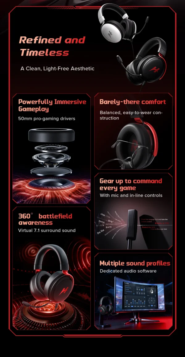 HAYLOU HexStorm G1 Wired Gaming Headphone 7.1 Surround Sound 50mm Dual Driver Esports Gamer Headset with Mic For PS4 PS5 PC