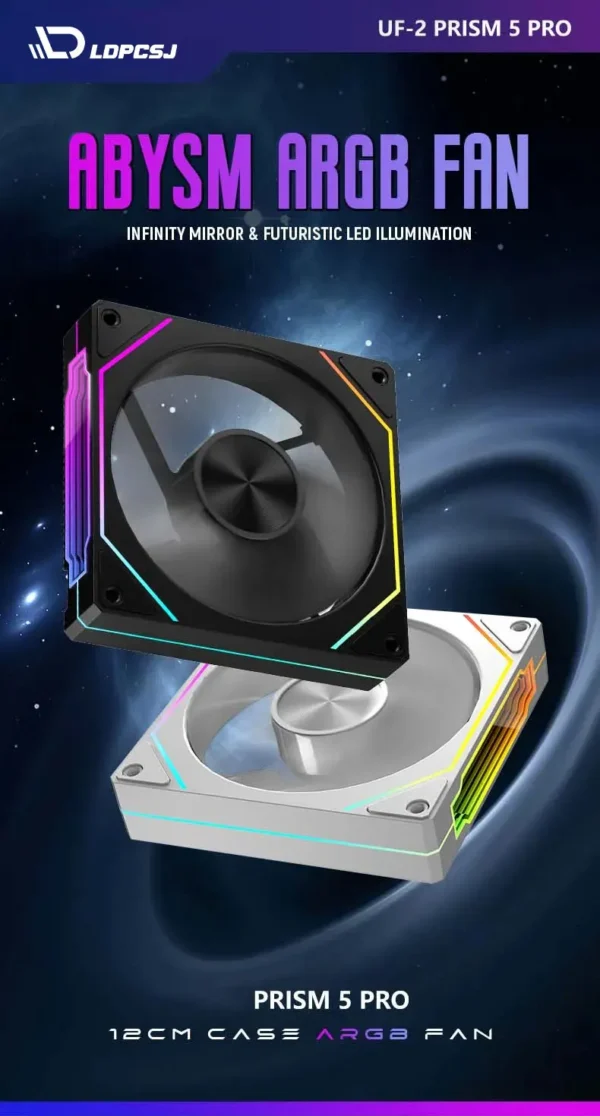 LDPCSJ OEM PRISM 5 PRO Computer Chassis Fan 12cm ARGB 4 Pin PWM Quiet Cooling Fan 12V Large Air Volume 45.2CFM/600-1800RPM