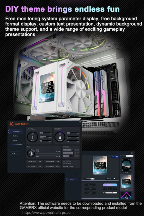 Power Train X-GAMERX MK8 CPU Cooler LCD Screen Dual Fan Tower 6 Heat pipes Air-cooled radiator For LGA1700 115X 1200 AM4 AM5