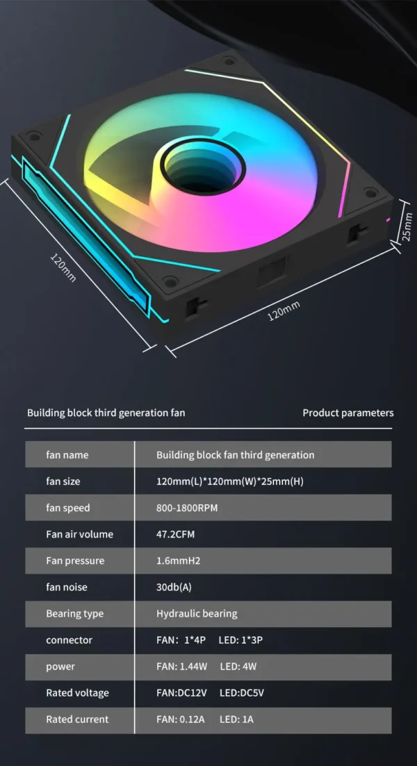 Coolcirc Cableless PC Case Fan 12V/4Pin PWM 800-1800RPM Silent 5V/3Pin ARGB Triple Pack 120mm Ventilator Use for Water Cooling