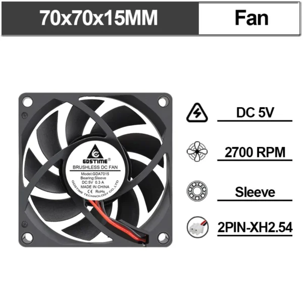 5PCS Gdstime 70x70x15mm DC 24V 12V 5V  70mm x 15mm 2Pin 7cm PC Case Radiator Silent Cooler Brushless Cooling Axial Fan 7015
