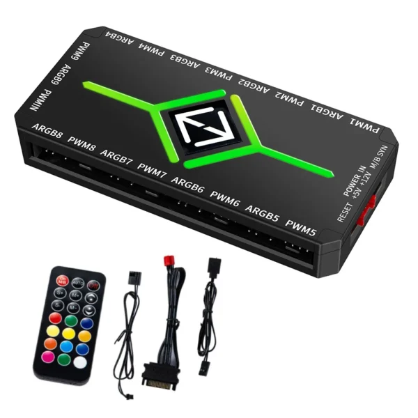 Multi Port 3 in 1 PWM Magnetic ARGB Fan Hub Splitter for PC with Remote Control Supports 9 Fans and Custom Lighting