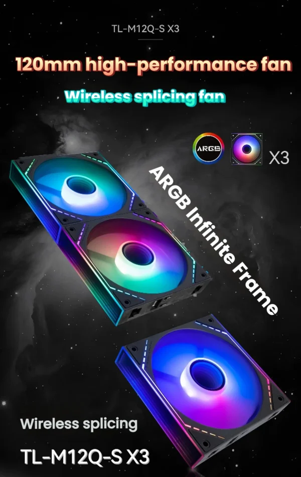 Thermalright TL-M12Q-S X3 Computer Case Fan, ARGB 120mm PC Case Fan/Daisy Chain/Infinity Mirror/Silent/PWM