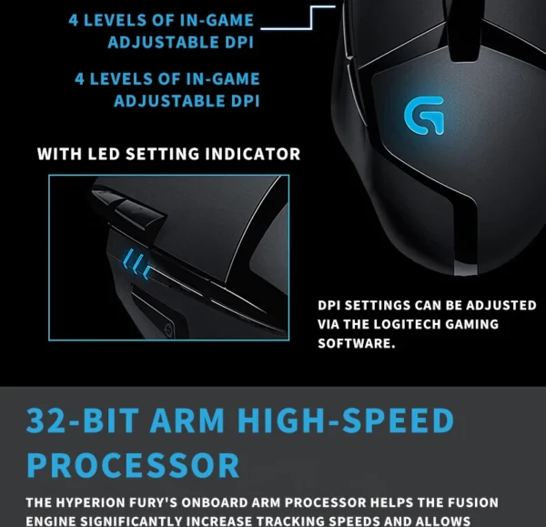 Logitech G402 Wired Gaming Mouse, Ergonomic, High Precision, Suitable for E-Sports and Office, Compatible with Laptops