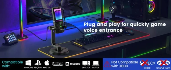 Monster Gaming USB Microphone 192KHz/24Bit Cardioid Condenser Mic with Touch Mute for PC PS4 PS5 Game Chat Podcasts Live Stream