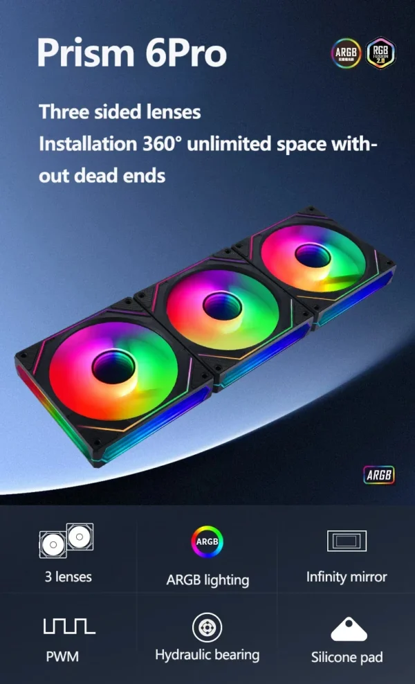 OEM PRISM 6 PRO PC Fan 120mm 5V 3PIN ARGB 4Pin PWM Cooling Fan 12V Large Air Volume Computer case Fan ventilador