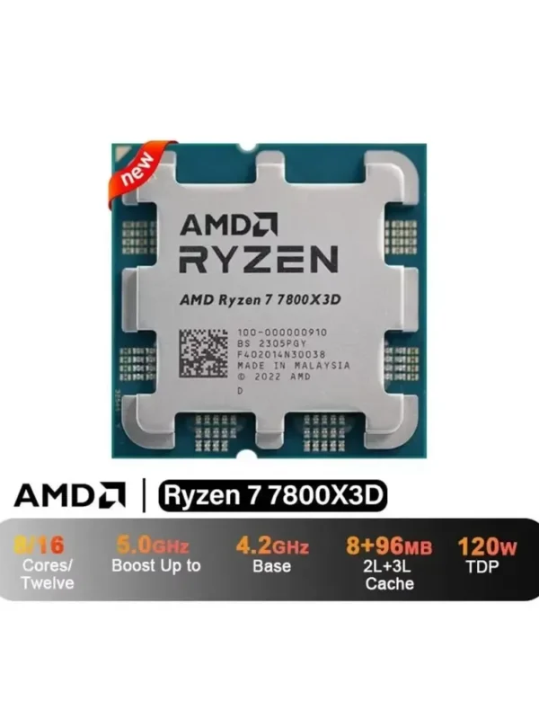 AMD Ryzen 7 7800X3D 4.2GHz L3=96M Processor 120W 8-Core 16-Thread R7 7800X3D Socket AM5 5NM DDR5 but No Fan