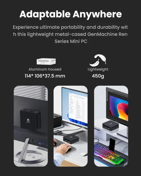 Genmachine AMD Ryzen 7 6800H Mini PC USB4 2.5G LAN | 8-Core 16-Thread | 16GB DDR5 256GB NVMe SSD | WiFi 6E & Bluetooth