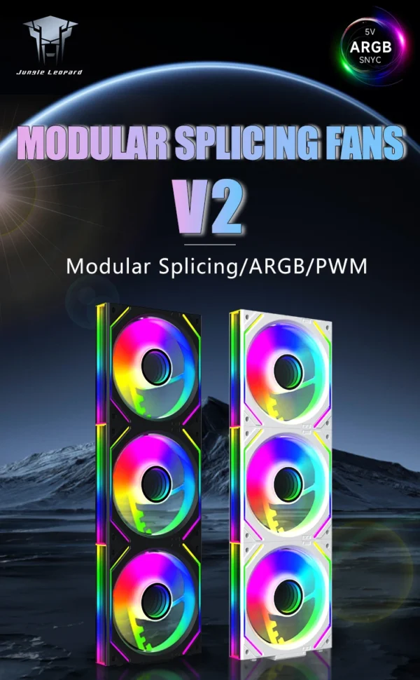 120mm ARGB PC Case Fan with Infinity Mirror - 5V 3-Pin Daisy Chain PWM Sync, Cooling Gaming Fan Jungle Leopard Interstellar V2
