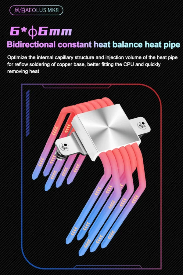 Power Train X-GAMERX MK8 CPU Cooler LCD Screen Dual Fan Tower 6 Heat pipes Air-cooled radiator For LGA1700 115X 1200 AM4 AM5