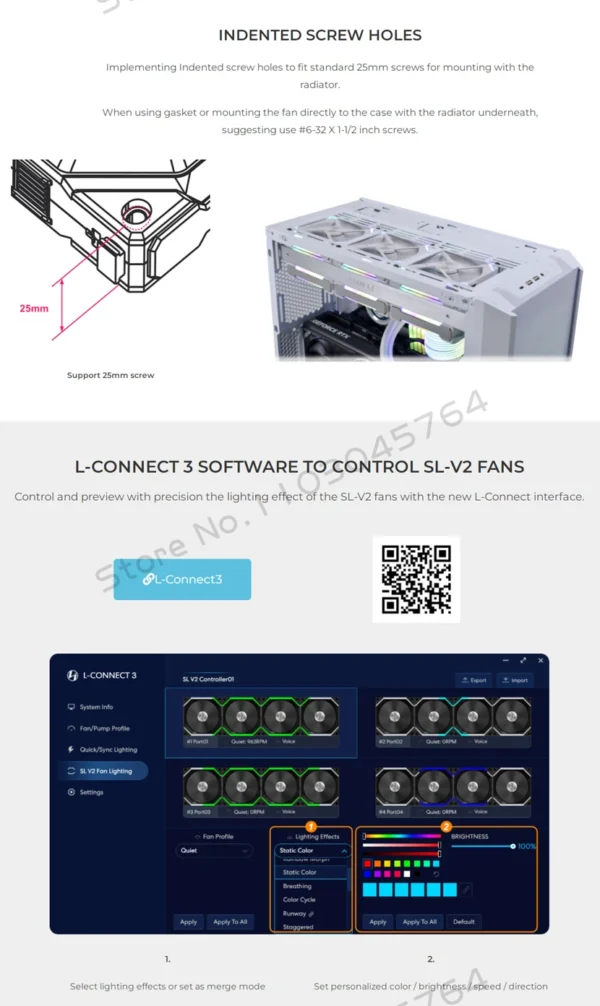 LIAN LI UNI FAN SL V2 SL120V2 Reverse Blade 10% Performence Upgraded Version RGB Fan, Single Pack, Black/White
