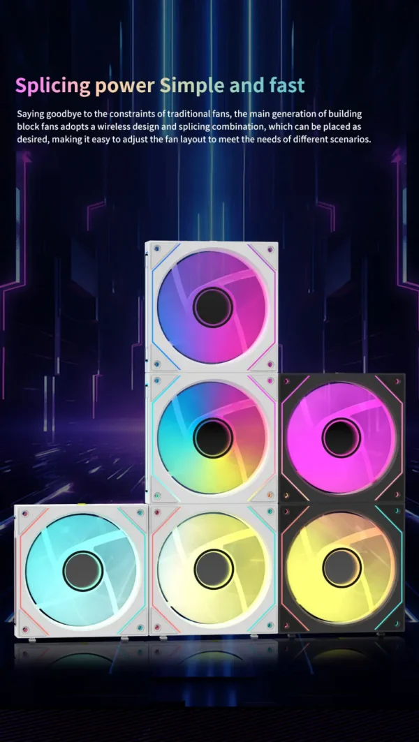 Coolcirc Cableless PC Case Fan 12V/4Pin PWM 800-1800RPM Silent 5V/3Pin ARGB Triple Pack 120mm Ventilator Use for Water Cooling
