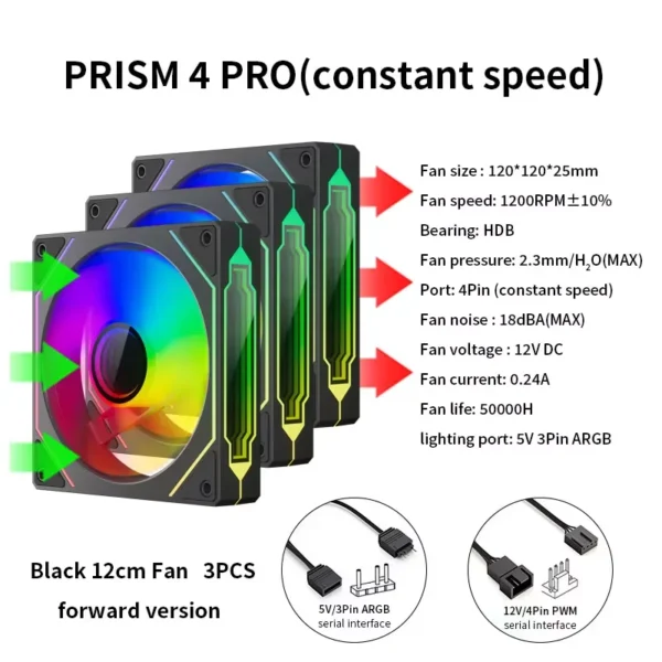 LDPCSJ PRISM 4 PRO Computer Chassis Fan 12cm ARGB 4 Pin  Quiet Cooling Fan 12V Large Air Volume 42CFM/1200RPM