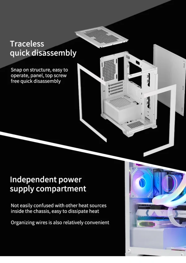 LED PC Gaming Case with Micro Support Audio Front Ports  Fan and Water Cooling for Desktop CPU Cabinet