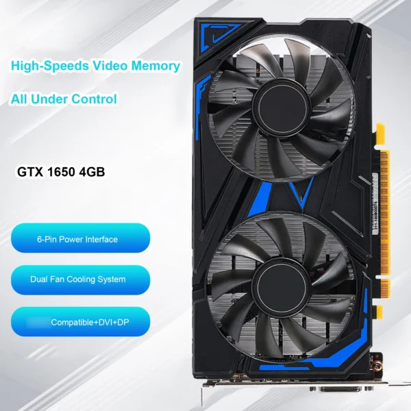 GTX 1650 4GB Graphics Card 128Bit GDDR5 Dual Cooling Fan Computer Graphics Low Power GPU for Working Gaming Video Editing Ports