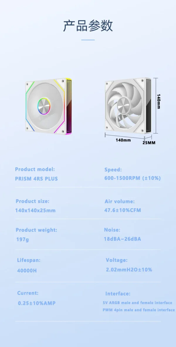 ICE Whale 4RS PLUS 14CM ARGB Chassis Fan 650-1500RPM Air-Cooled PC Cooling Fan