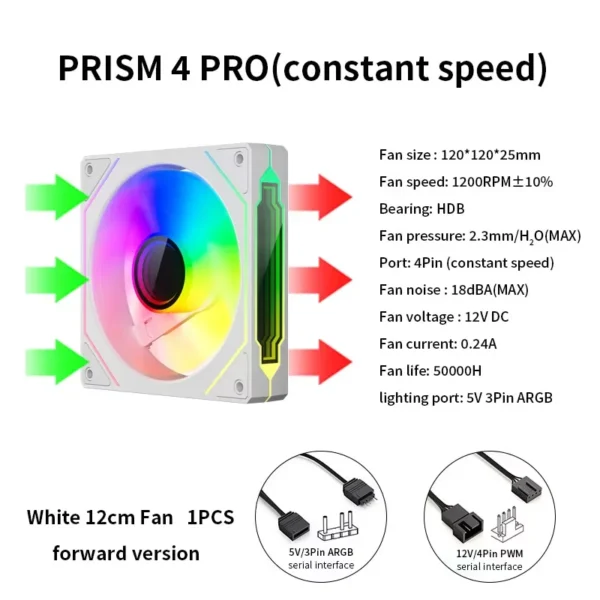 LDPCSJ PRISM 4 PRO Computer Chassis Fan 12cm ARGB 4 Pin  Quiet Cooling Fan 12V Large Air Volume 42CFM/1200RPM