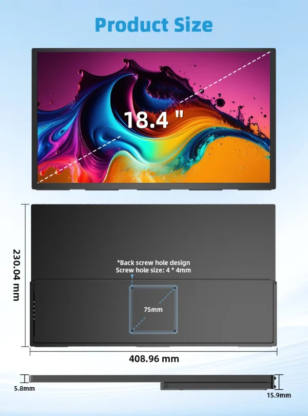 UPERFECT 18.4 inch 4K QLED Portable Monitor Gaming Computer Display Ultra-Slim Extend Screen For PS5/4 Switch Laptop PC Mac Xbox