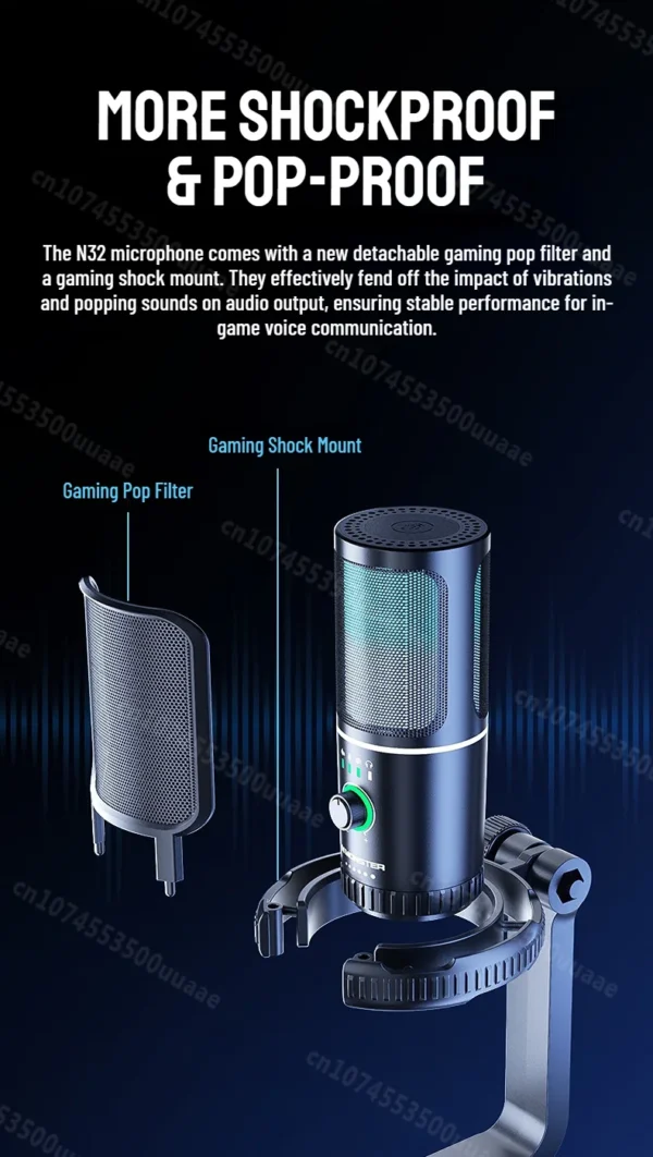 Monster Gaming USB Microphone 192KHz/24Bit Cardioid Condenser Mic with Touch Mute for PC PS4 PS5 Game Chat Podcasts Live Stream