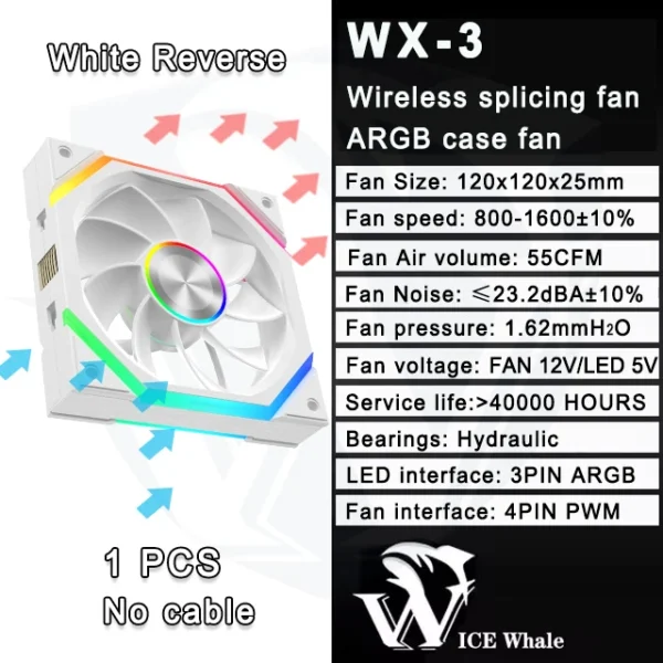 ICE Whale WX-3 Wireless Splicing Fan ARGB Air-Cooled Cooling Accessories 1600RPM 12CM Chassis Fan