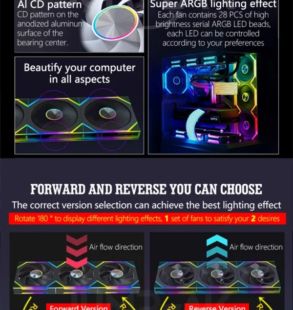 JUMPEAK DS120 Face-Changing ARGB Cooling Fan 360mm 240mm Modular Stackable Splicing 120mm RGB Fans For Gaming PC Case CPU Cooler