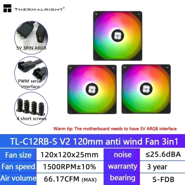 Thermalright TL-C12C 3 in 1 120mm Cooling Fan 5V ARGB gamer Adjust Speed Cooler argb Adjustable computer Case Fan ventilador