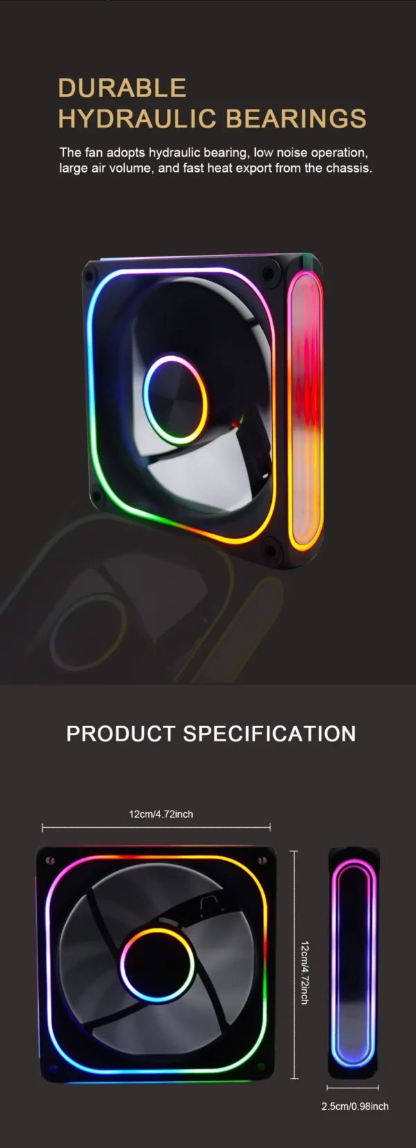 MANMU Case Fans Air Cooling Fixed Color Rainbow Rgb Cooling Fan 120mm Computer Case Cooling Fans 2pin