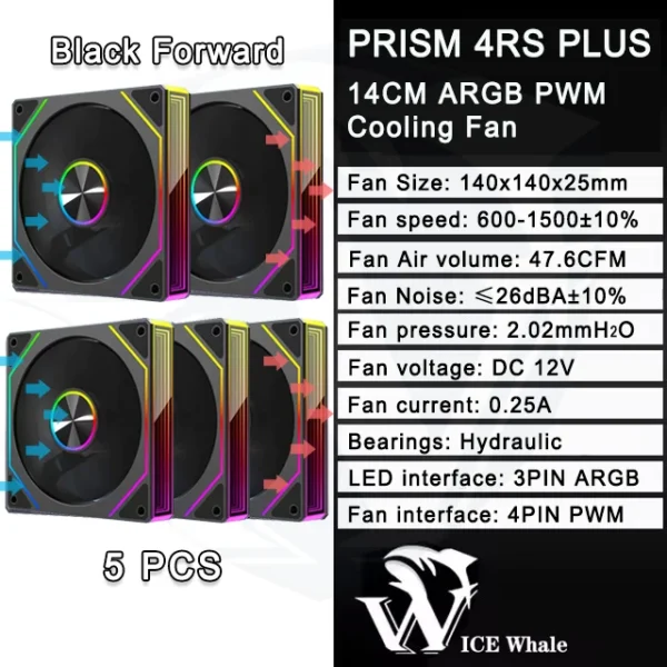 ICE Whale 4RS PLUS 14CM ARGB Chassis Fan 650-1500RPM Air-Cooled PC Cooling Fan