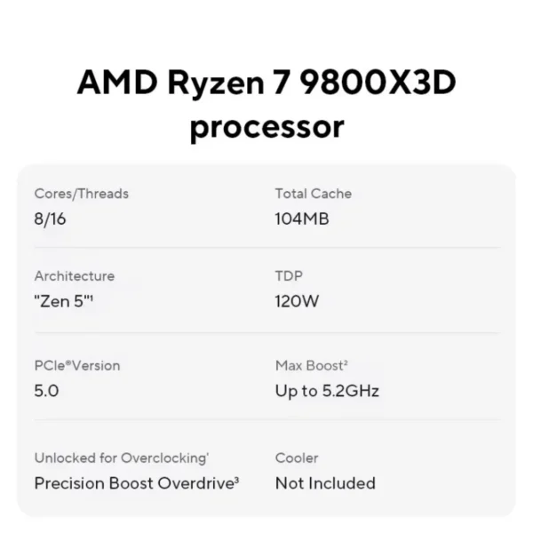 AMD Ryzen 7 9800X3D high-performance gaming processor 8 cores 16 threads 4nm process TDP 105W Frequency up to 5.0 GHz Socket AM5