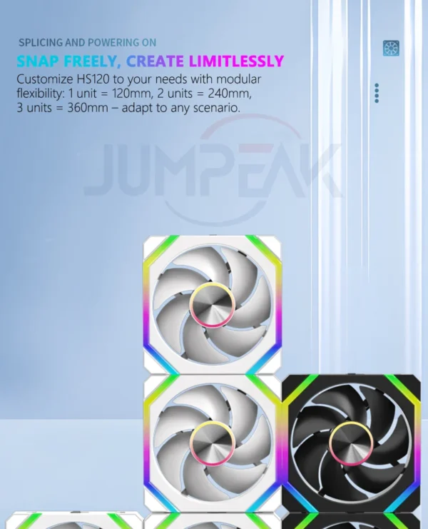 JUMPEAK HS120 Halo ARGB Cooling Fan 360mm 240mm Modular Stackable Splicing 120mm RGB Fans Kit For Gaming PC Case Water Cooler