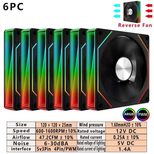 ARGB PC Case Fan 120mm Infinity Mirror Design Motherboard Lighting Sync 4PIN PWM CPU Cooler Fan ventilador Air-cooler mute fans