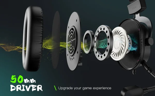 Fifine Dynamic RGB Gaming Headset with Mic Over-Ear Headphones 7.1 Surround Sound PC PS4 PS5 3 EQ Options Game Movie Music - H6