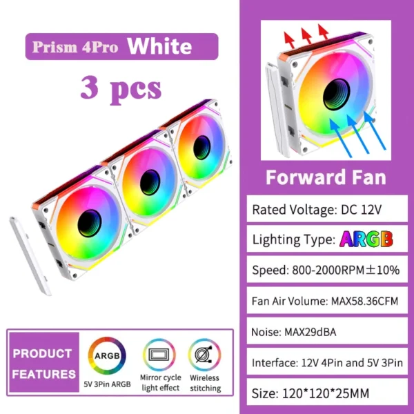 Prism 4 Pro Building Blocks Modular Case Fan ARGB Mirror Cycle Light Effect 800-2000RPM PWM Water Cooling 120mm Cooler Fan