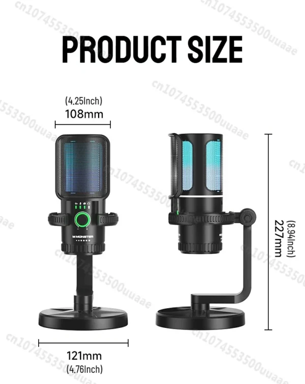Monster Gaming USB Microphone 192KHz/24Bit Cardioid Condenser Mic with Touch Mute for PC PS4 PS5 Game Chat Podcasts Live Stream