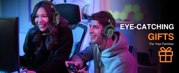 FIFINE USB Gaming Headset with 7.1 Surround Sound/Line Control/3EQ Mode,RGB Headphone with Mic,Plug and Play,for PC/PS5 -H6