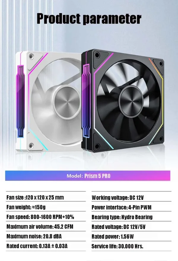 LDPCSJ Prism 4RS 120mm ARGB PC Case Fan with Infinity Mirror Design Motherboard Sync 4PIN PWM CPU Cooler Ventilador