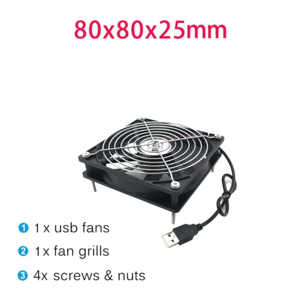 120x120x25mm 80x80x25mm 12V USB Power Cooling Case Fan For Receiver DVR Xbox TV Box Router