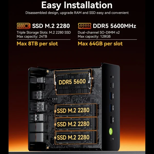 GMKtec K12 Gaming Mini PC AMD Ryzen 7 H 255(Upgraded 8745HS) Desktop Mini Computers Radeon 780M WiFi 6E/BT5.2, USB-C,  Barebone