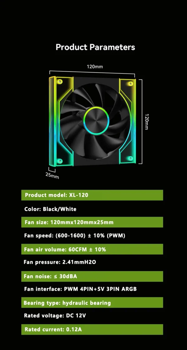 ICE Whale XL-120 ARGB PC Case Fan 120mm Infinity Mirror Design Motherboard Lighting Sync 4PIN PWM CPU Cooler Fan ventilador