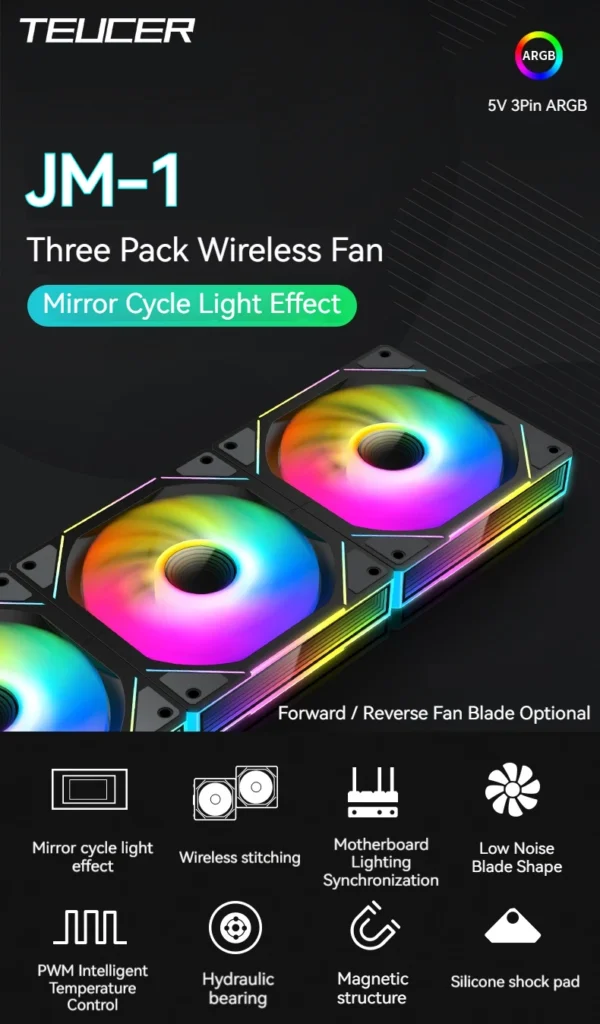 TEUCER JM-1 PC Case Fan 120mm ARGB Mirror Cycle Light Effect Cooling Fan 4PIN PWM Low noise Chassis Water Cooling Ventilador