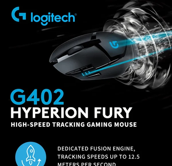 Logitech G402 Wired Gaming Mouse, Ergonomic, High Precision, Suitable for E-Sports and Office, Compatible with Laptops