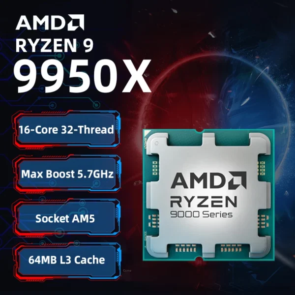 AMD Ryzen 9 9950X 100% Brand New AMD R9 9950X Gaming CPU 16-Core 32-Thread Up to 5.7GHz Socket AM5 AMD Desktop Processor ﻿