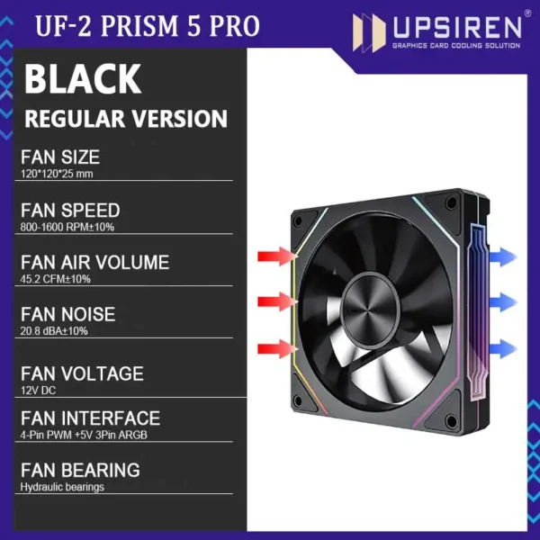 UPSIREN UF-2 PRISM 5 PRO 12CM ARGB Large Air Volume Computer Chassis Fan Regular version/Reversed version Dual mode selection