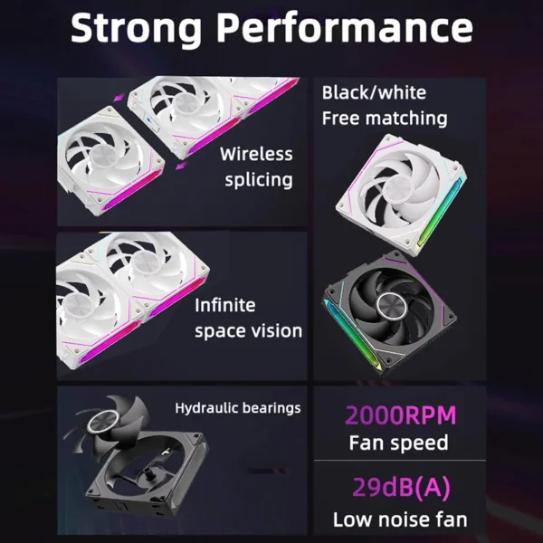 Coolcirc DL-2 120mm ARGB Cooling Fan Modular Wireless Stackable Splicing 800-2000RPM PWM Silent for Gaming PC Case Water Cooler