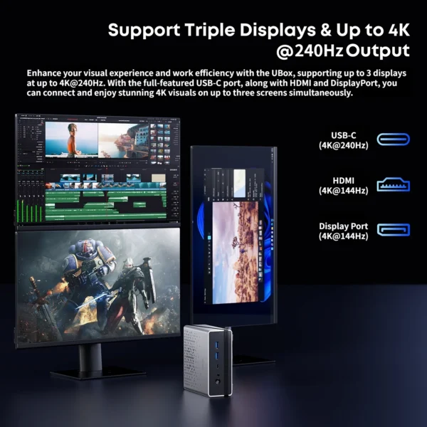 CHUWI UBox Mini PC AMD Ryzen 5 6600H 16GB DDR5 512GB SSD Windows 11 Pro 4K 240Hz Decording WiFi 6 BT 5.3 Extend M.2 1T*2  650g